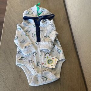 Little Me Baby Hooded Bodysuit 6M Dinosaur Print Outfit Gray